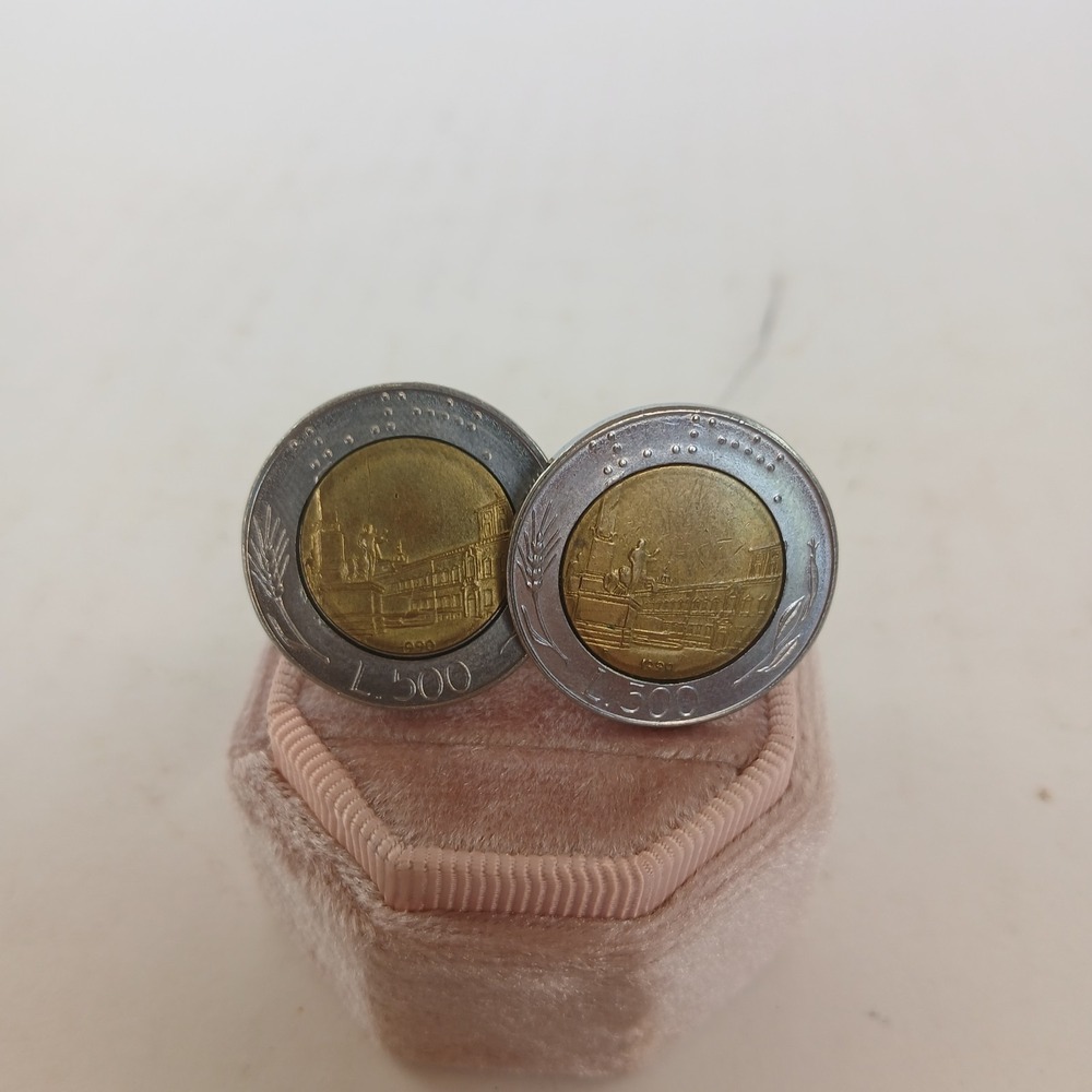 Earrings 1990 Republic Italy 500 Lire Clip On Earrings bimetal circle beautiful